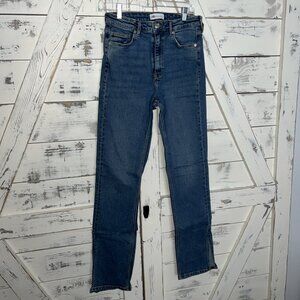 Zara Jeans Womens 8 Medium Wash Straight Split Leg High Waist Grunge Skater Y2K